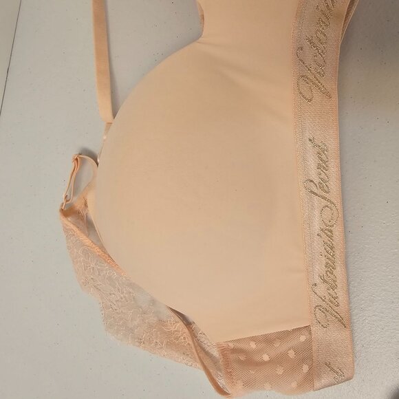 Victoria's Secret Bra 34DD T-Shirt Light Peach Lace Back Wireless Lightly Lined - Picture 7 of 16